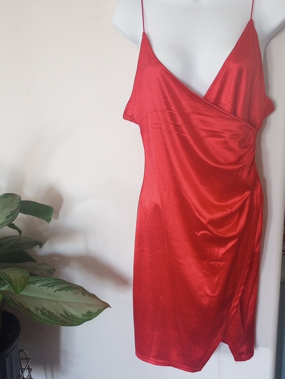 Zaful Red Satin Wrap Slip Mini Dress